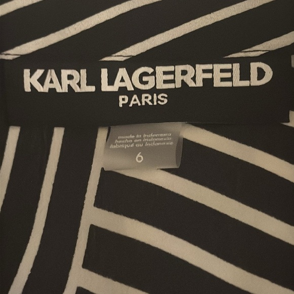 KARL LAGERFELD PARIS Striped Belted Shirtdress Black White Dress Work Party Sz 6 - Picture 5 of 9
